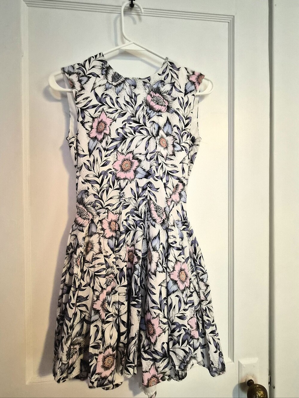 H&M White Floral Dress with Pink and Blue Accents